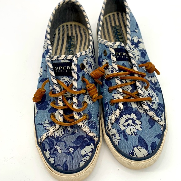 Sperry Topsiders size 8.5 Floral Blue Slip on sneaker - Picture 1 of 9